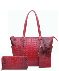 Ostrich Embossed Tote with Matching Wallet  AC1009W RED